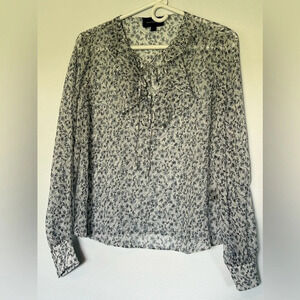 New fiveseventyfive sheer long sleeve blue gray floral top sz S